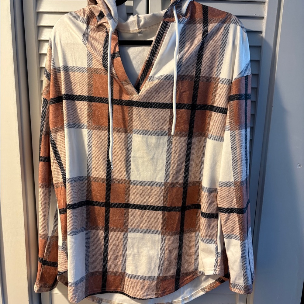 Plaid Hoodie with Drawstring